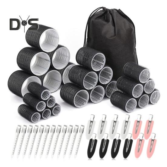 

49 шт./компл. самозажимные бигуди для волос с зажимом, расческа в виде крысиного хвоста, 4 размера, без нагрева, короткие, средние, длинные, для женщин и девочек, инструменты для укладки волос чёрный