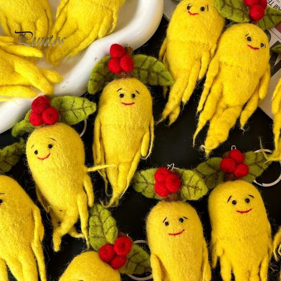 Wool Felt Keychain Ginseng Handmade Fruit Bag Charm with Health Blessing Leaves Soft Fluffy Pendant for Wallet Backpack Handbag Automobile Accessory