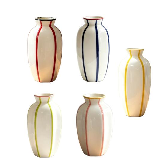 Striped Ceramic Flower Vase, Modern Decorative Vase for Fresh or Dried Flowers, Flower Holder Container for Living Room Table Centerpiece