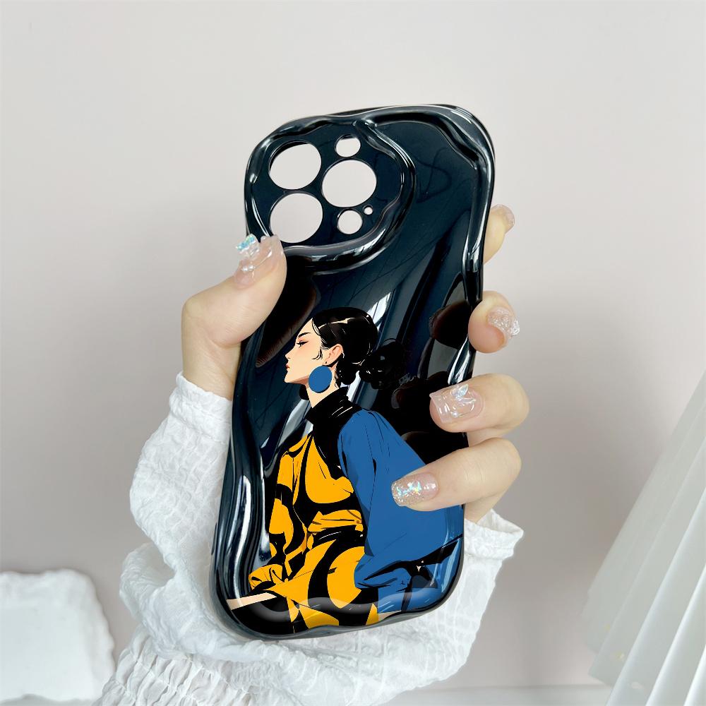 Kreslený vzor krémová textura pouzdro vlnitý okraj měkký silikonový kryt pouzdro na telefon pro iPhone Samsung Huawei Honor Xiaomi Redmi Infinix Tecno