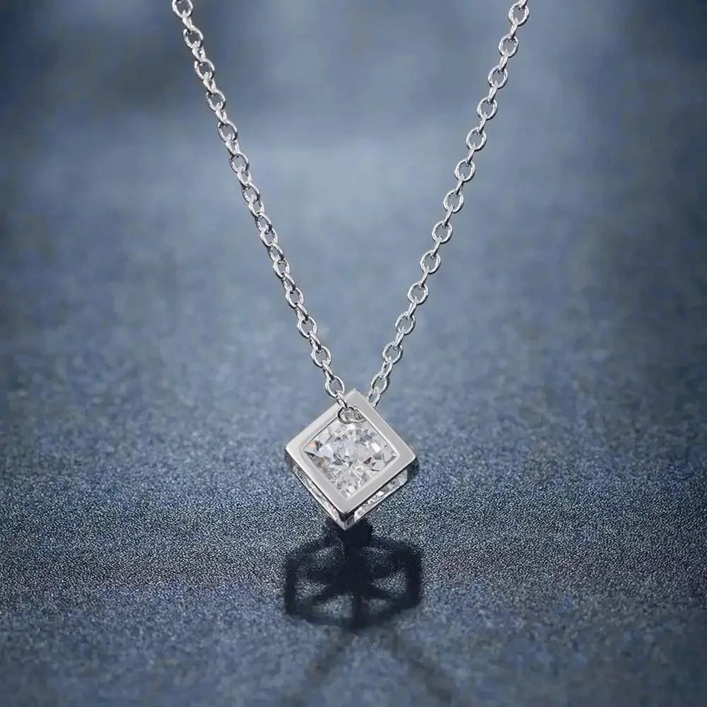 New Popular 925 Sterling Silver Noble Shiny Zircon Square Pendants Necklaces For Women Fashion Jewelry Valentine's Day Gifts