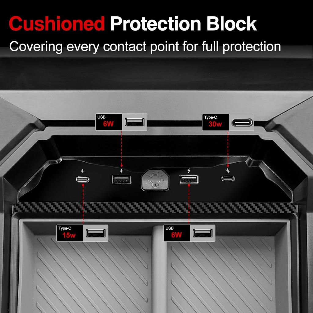 Center Console Organizer Tray Compatible With Tesla Cybertruck 2024,Armrest Storage Tray With USB Expansion Docks For Cybertruck Accessories