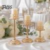 Crystal Candle Holder, Metal Stable Pillar Candle Stand for Dining Table Centerpieces, Luxury Tall Candlelight for Wedding Decoration And Party