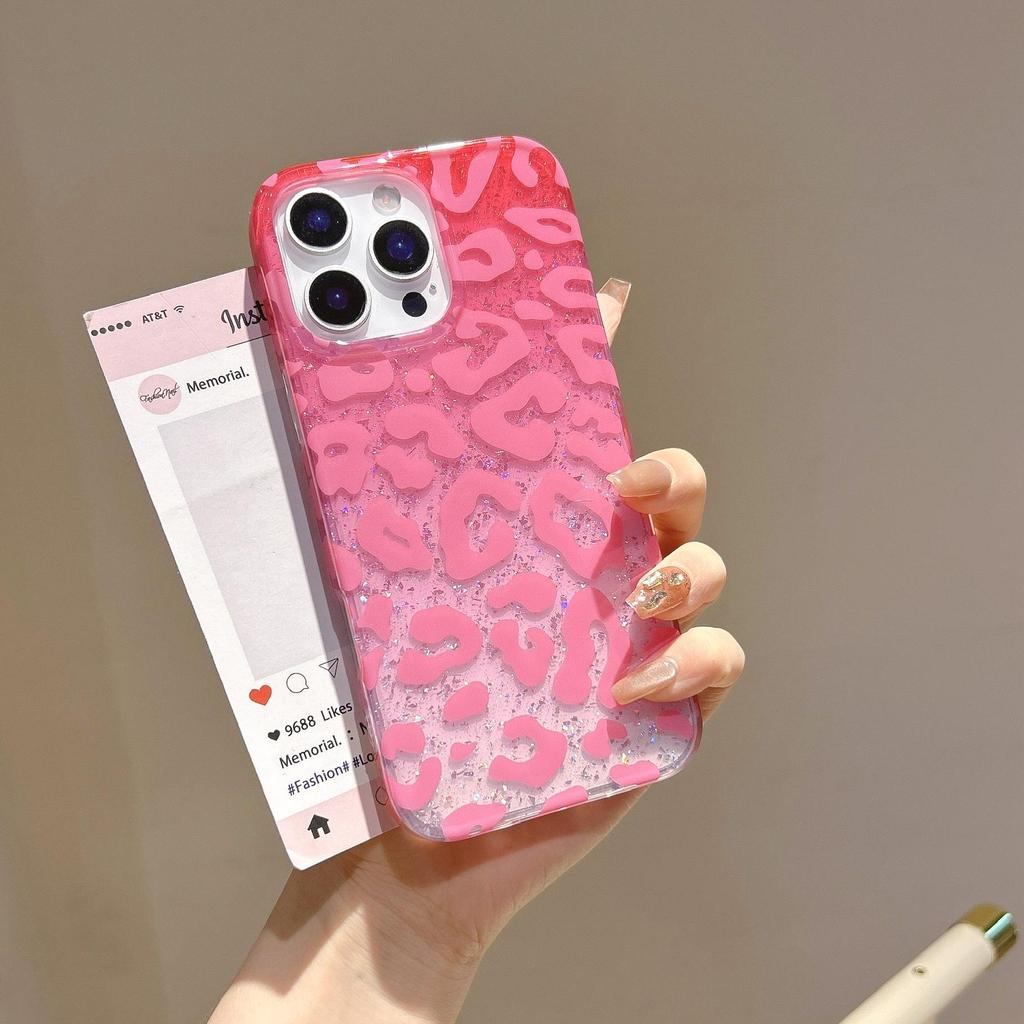 Leopard Print Glitter Sequin Case for iPhone 14/15/16 Pro Max & Apple 17
