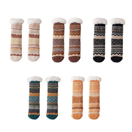1 Pair Women Winter Socks Lamb Velvet Floor Socks Retro Ethnic Style Autumn Winter Calf Socks Daily Wear