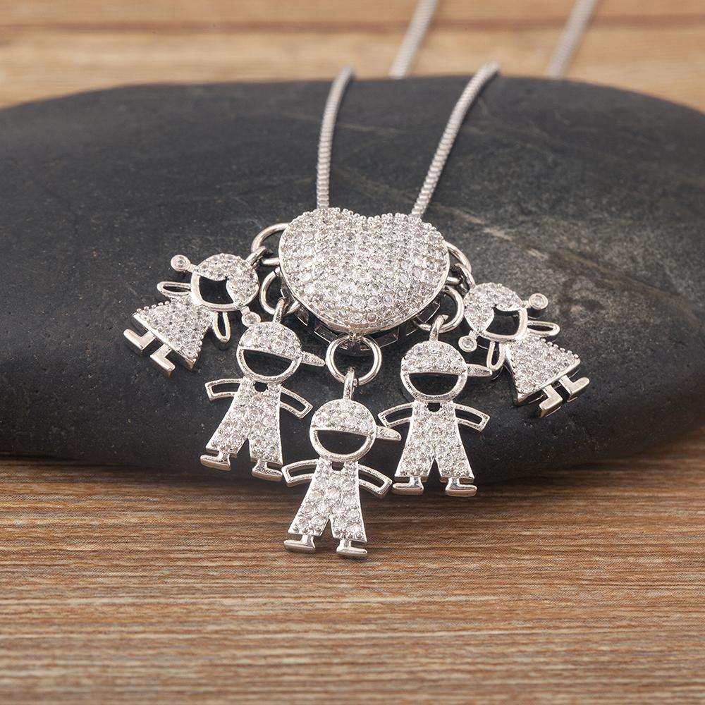 AIBEF Trendy Boy/Girl Pendant Necklaces Women Charm Cute Chain Choker Heart Family Jewelry Son/Daughter Birthday Gifts