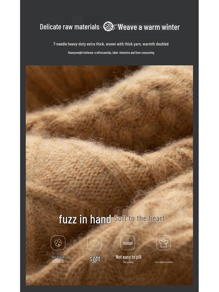 Men's Plus Size Cashmere Sweater - Thick, Warm, Loose Fit for Autumn & Winter