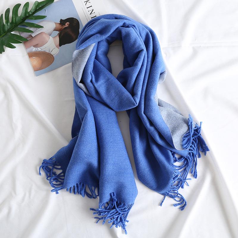 Dual-Color Korean Imitation Cashmere Scarf with Tassels - Cozy Autumn/Winter Shawl Available In 20 Colors
