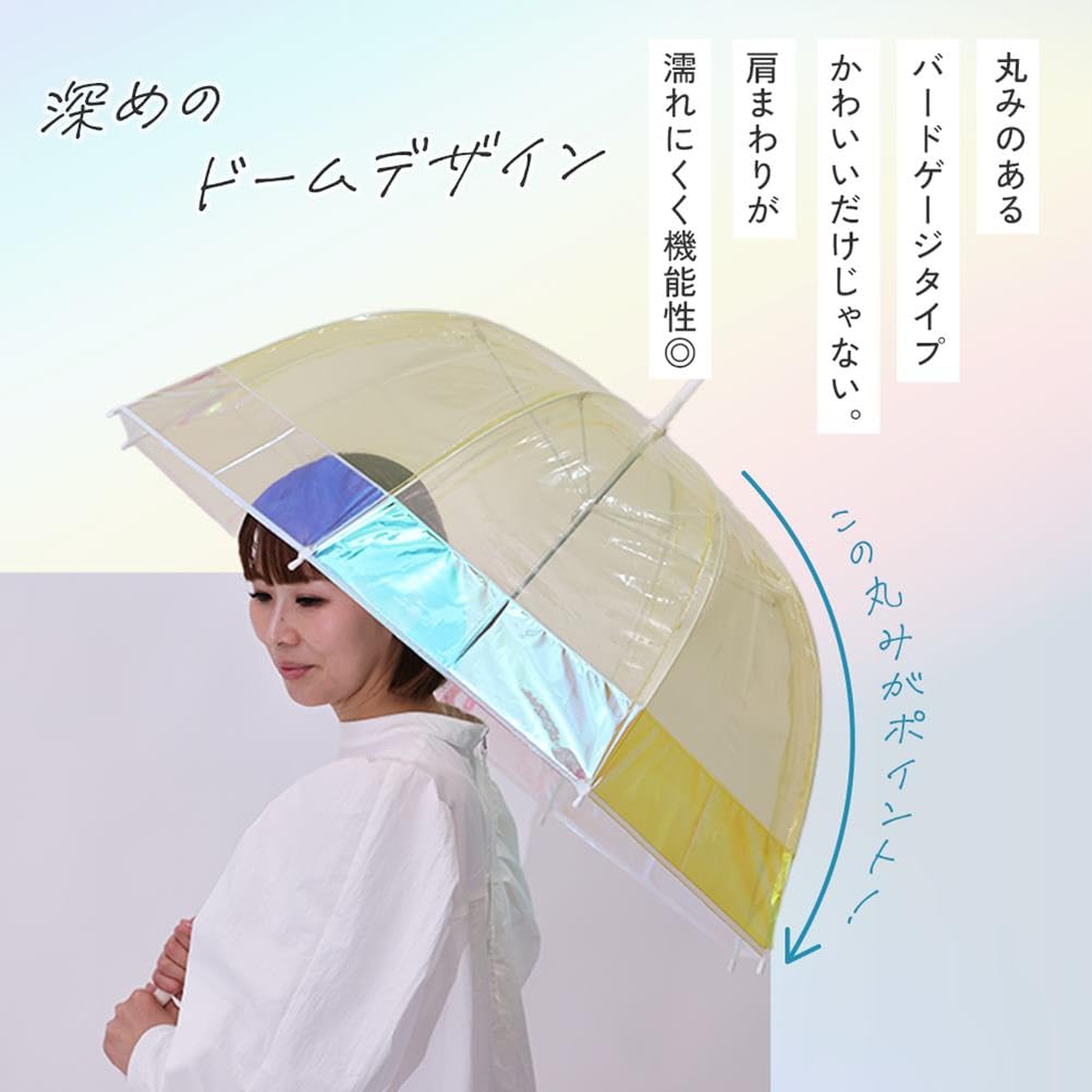 ogawa Aurora Long Umbrella, 60cm, Deep Vinyl Umbrella, LINEDROPS, Pink, Cut-Apart, Birdcage Design, Manual Opening, Safety Cover, 8 Ribs, 54685