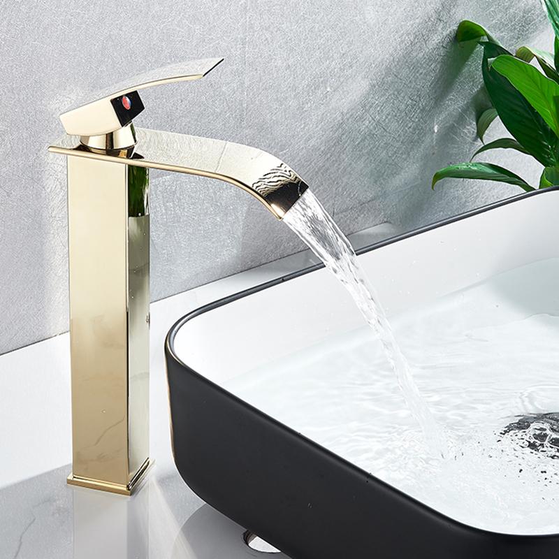 Black Waterfall Basin Sink Faucet Tall Bathroom Mixer Tap Wide Spout Vessel Sink Fauet Hot Cold Water Tap