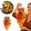 Artificial Maple Leaf Swag with Pumpkins Pinecones Berries and Bow for Autumn Harvest Thanksgiving Home Wall Door Hanging Decoration