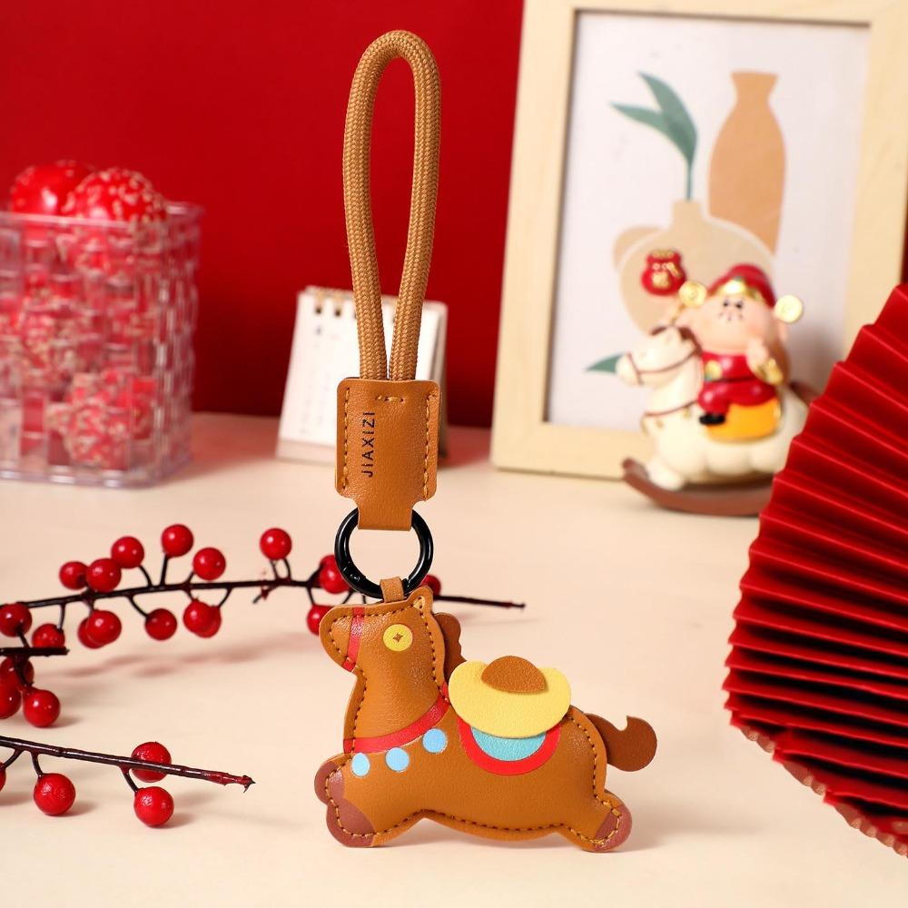 Leather Zodiac Pony Bag Pendant Cartoon Chinese New Year Gift Unique Horse Keychain  Birthday Gift