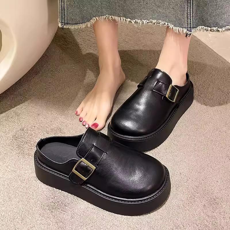 Spring 2025 Thick-soled Bag Head Half Slippers Women Wear New Korean Version of Non-slip Lazy One-pedal Boken Slippers