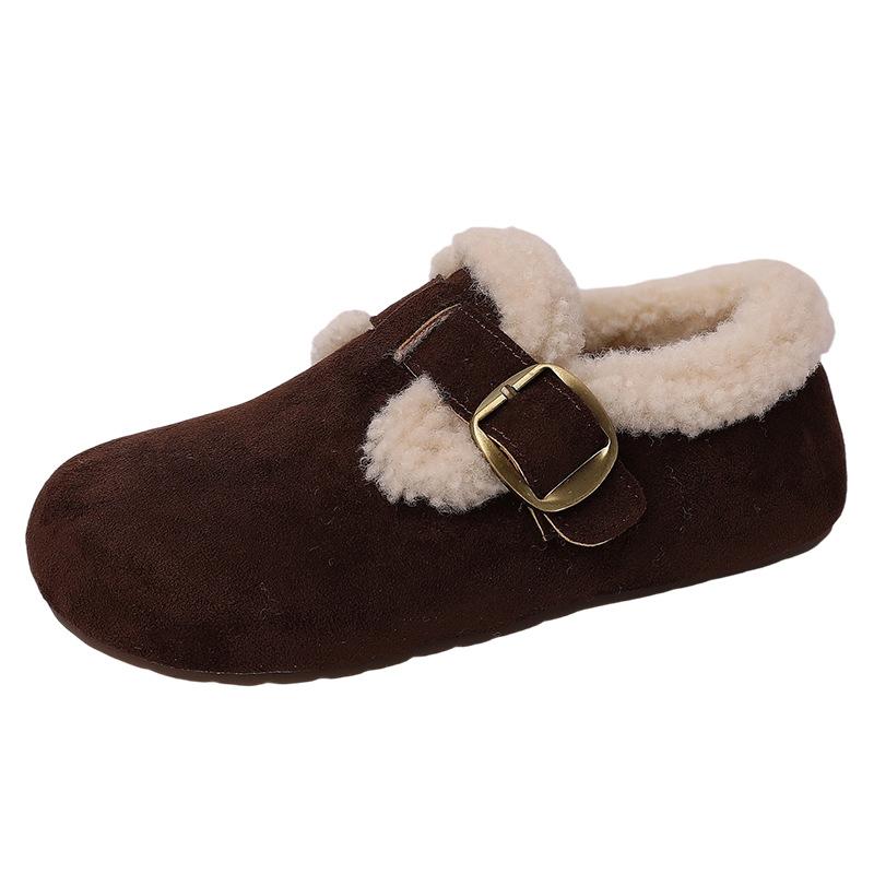 Retro comfortable casual one-pedal flat shoes women's autumn and winter fashion versatile velvet warm snow cotton shoes fluffy shoes