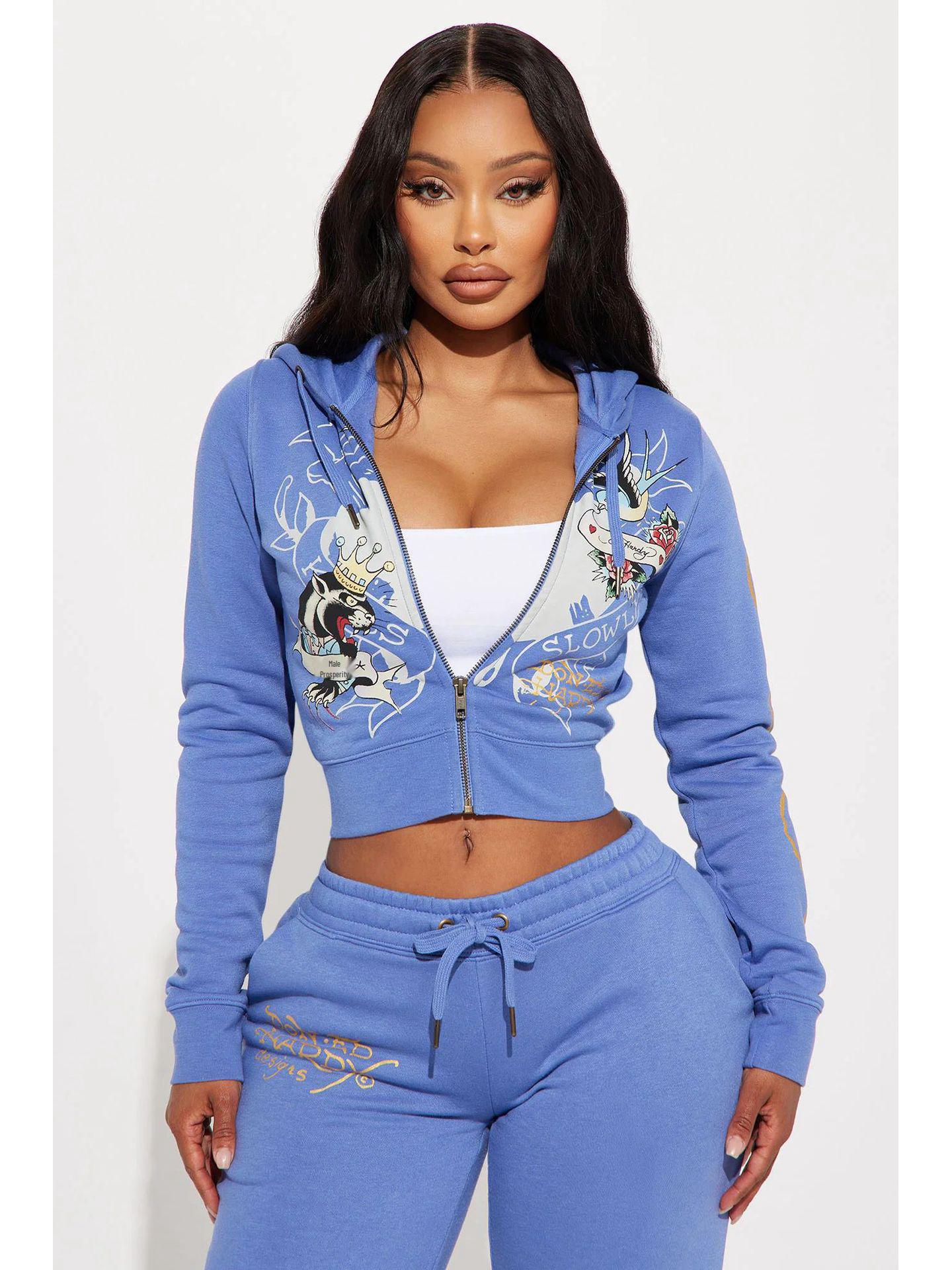 

«Женский костюм с принтом весна/осень 2024 года для Европы и Америки» 2XL королевский синий