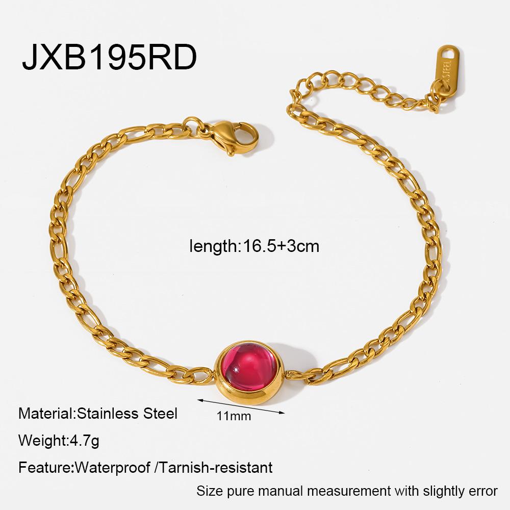ins French retro round color zircon bracelet stainless steel plated 18k gold macaron niche design accessories