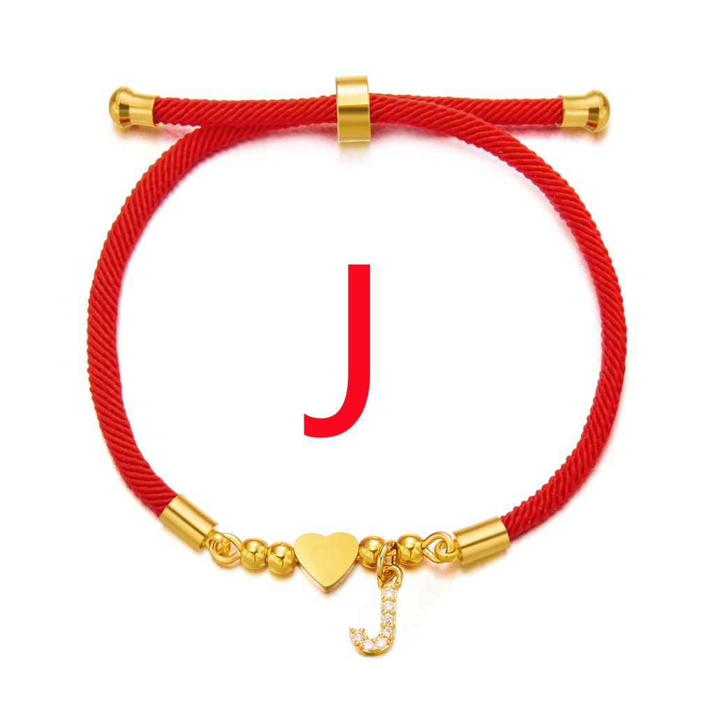 Brățară inițială din oțel inoxidabil 26 litere pentru femei alfabet AZ inimă reglabilă frânghie roșie împletită brățară bijuterii cadou