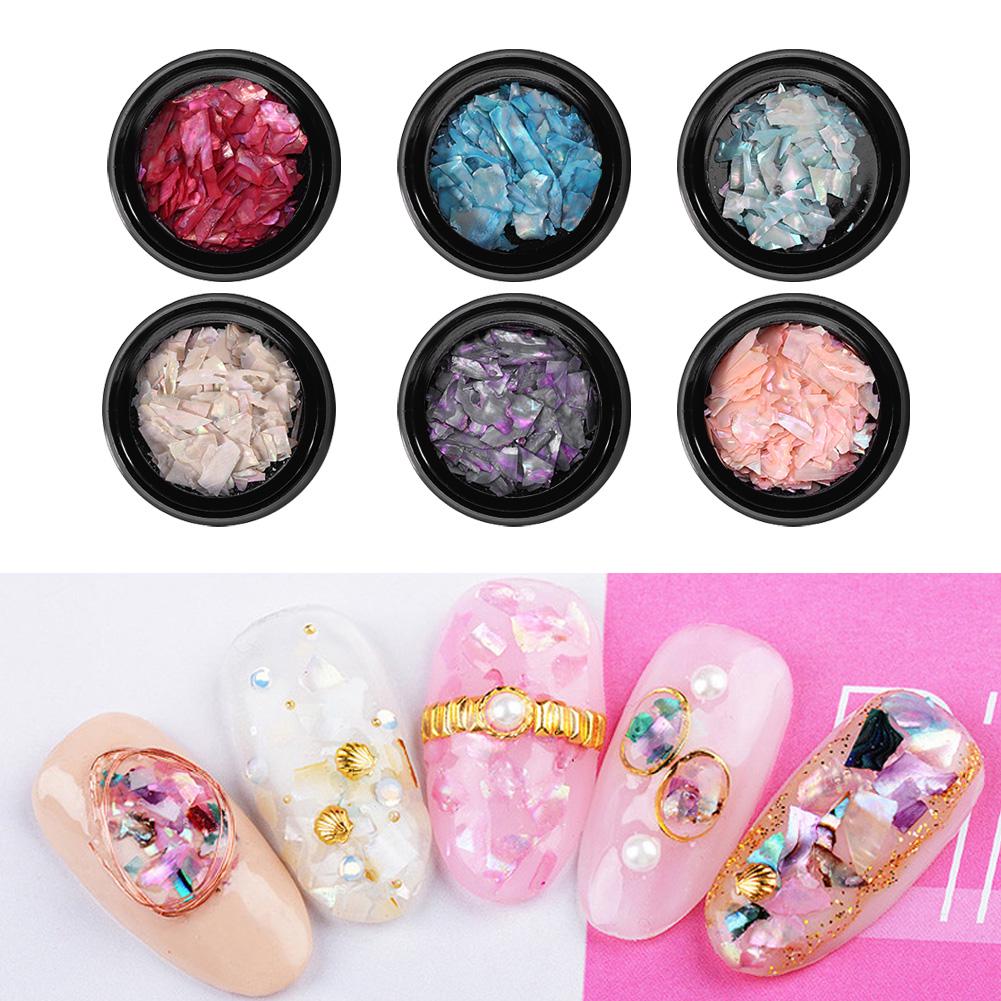 6 Boxes Shell Piece 3D Nail Art Decoration Nail DIY Slice Beauty Nail Decals Manicure Tools