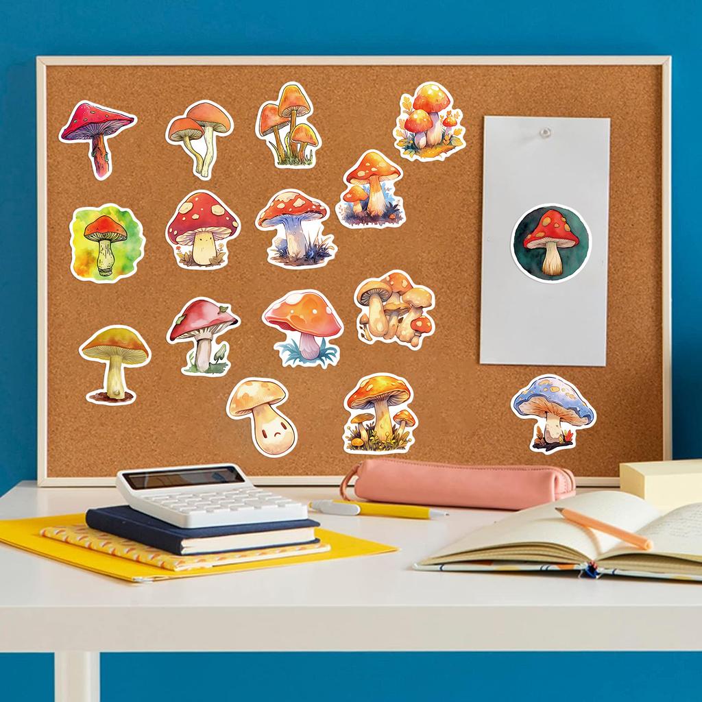 200 Cartoon Watercolor Mushroom Graffiti Stickers Suitcase Guitar Without Glue Waterproof Stickers