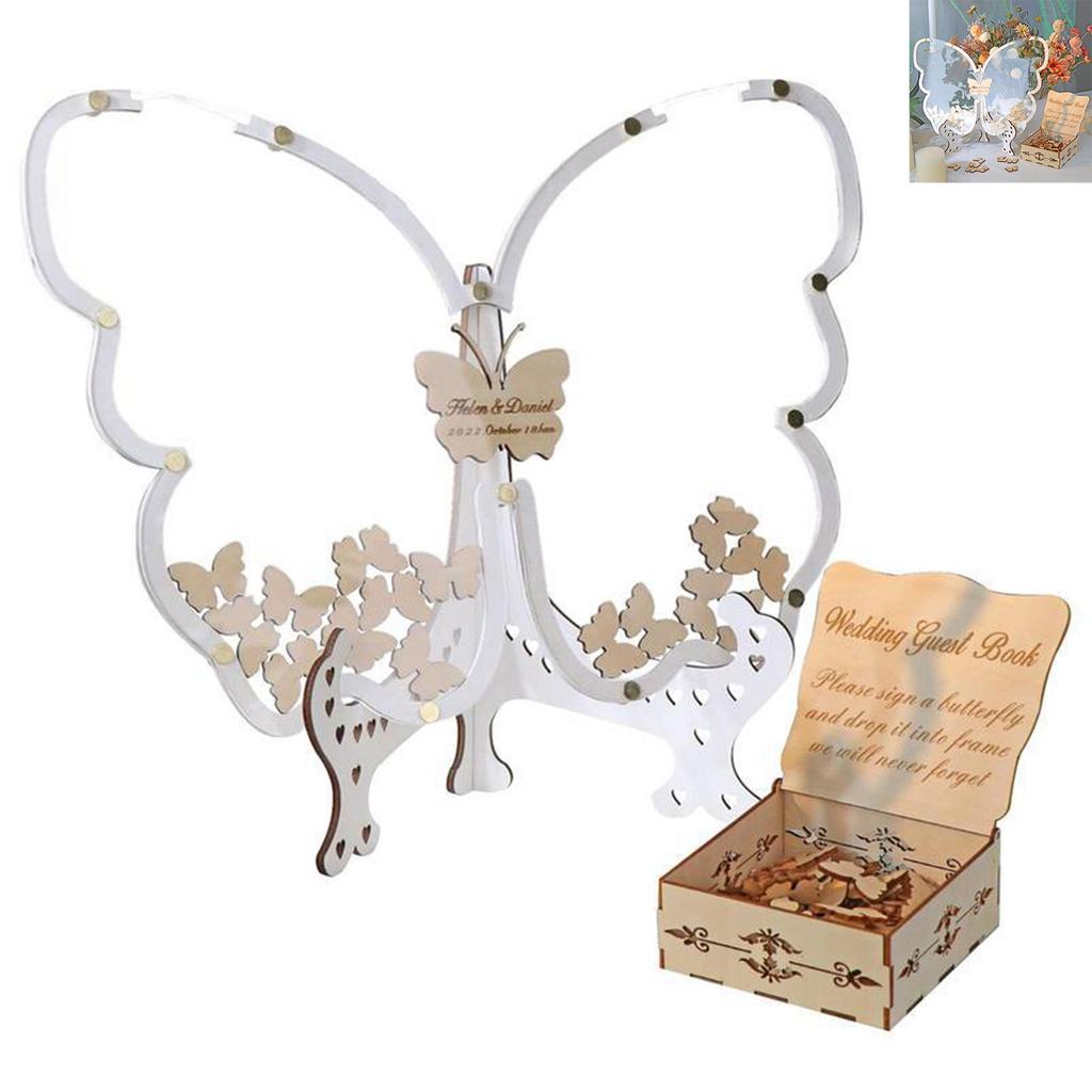 Wedding Guest Books Table With Butterfly Cutout Design And Acrylic Message Box For Venue Decoration