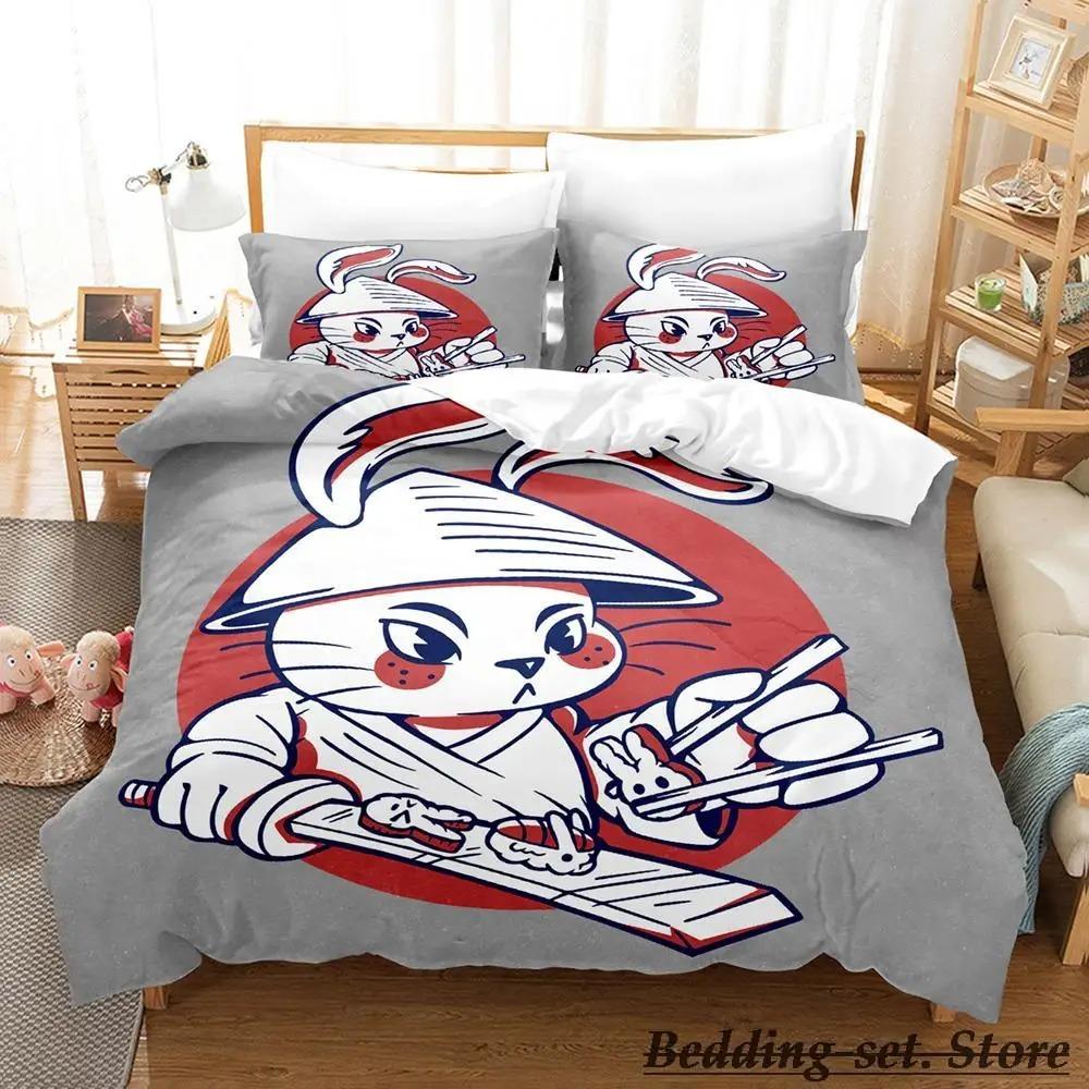 Samurai Kanin Sängklädesset Enkelt Twin Full Queen King Size Sängset Vuxen Barn Sovrum Påslakanset Anime sängkläder Säng