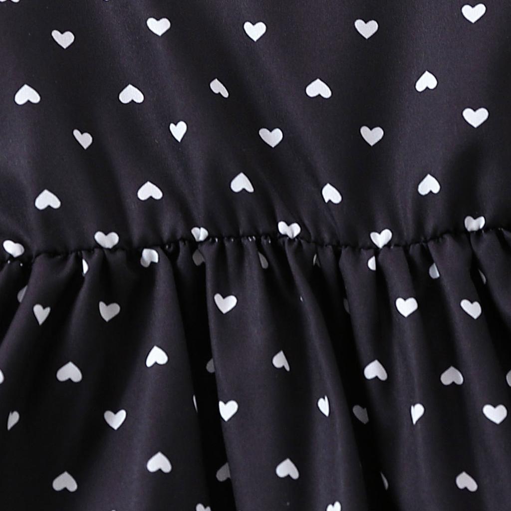 Dress For Girls 1-8Y Birthday Korean Style Fashion Lace Trim Heart Pattern Dress with Matching Bag