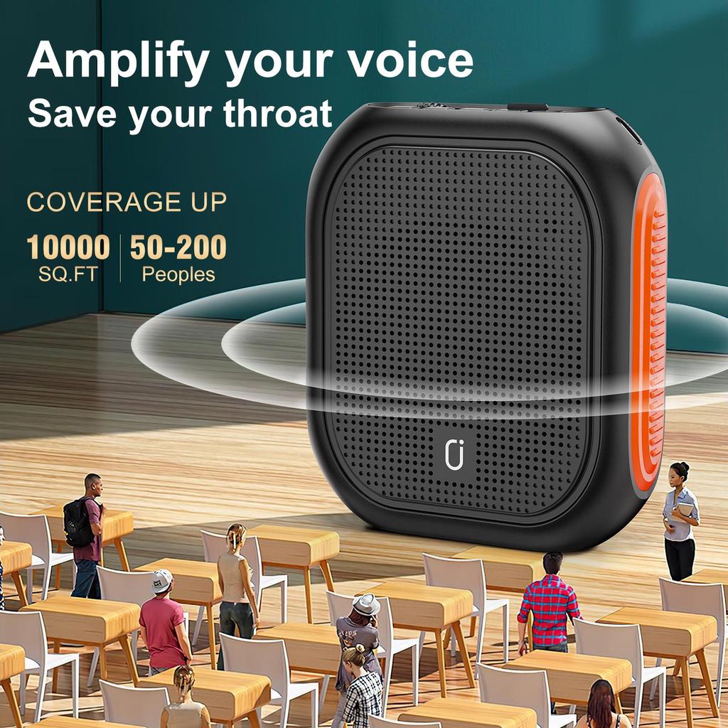 Zesilovač hlasu pro učitele s drátovým mikrofonem, náhlavní soupravou a opaskem, dobíjecí PA systém s podporou MP3, AUX vstup, nahrávání pro výuku, schůzi