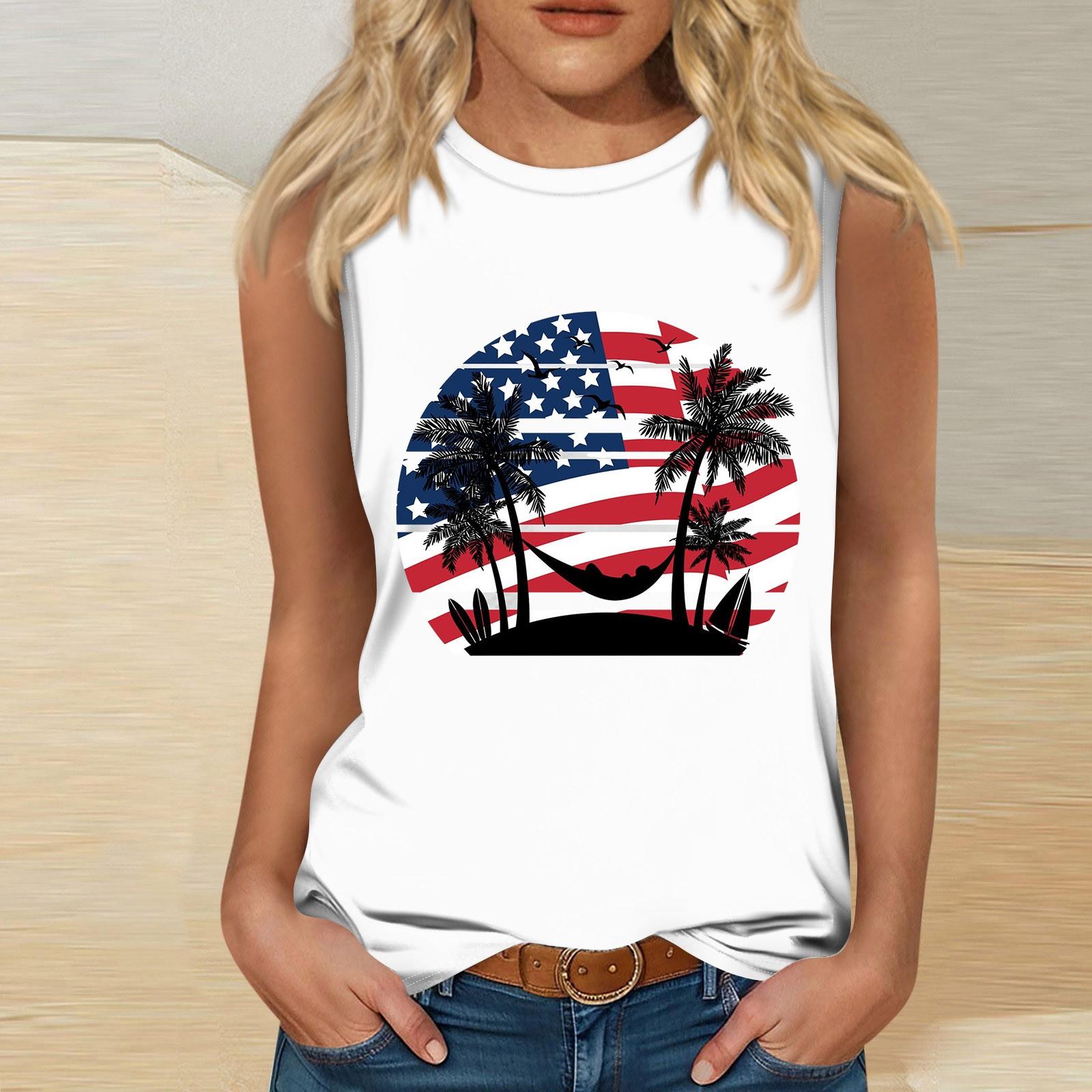 

Женская модная футболка без рукавов с круглым вырезом и принтом ко Дню независимости XXXL чёрный