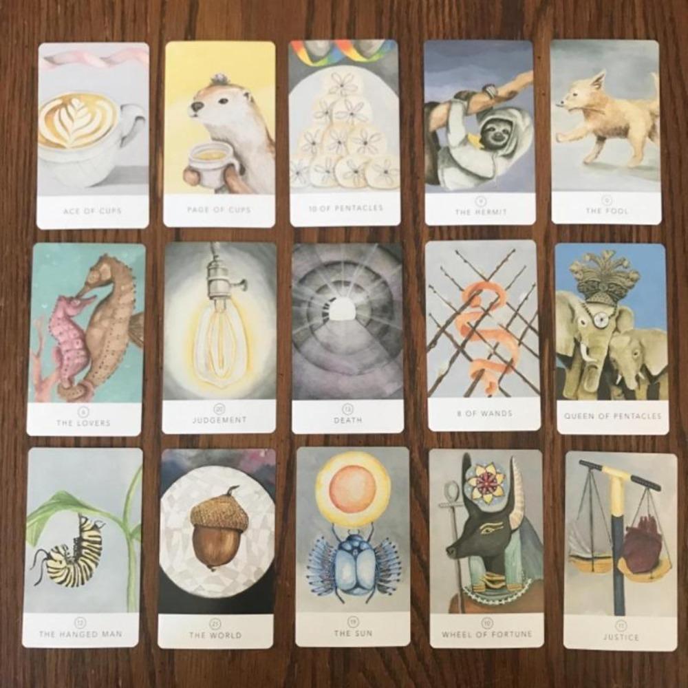 10.3*6cm White Sage Tarot Deck, A Pocket-Sized 78-Card Deck Featuring Charming Animal Art & Nature-Inspired Minimalist Design