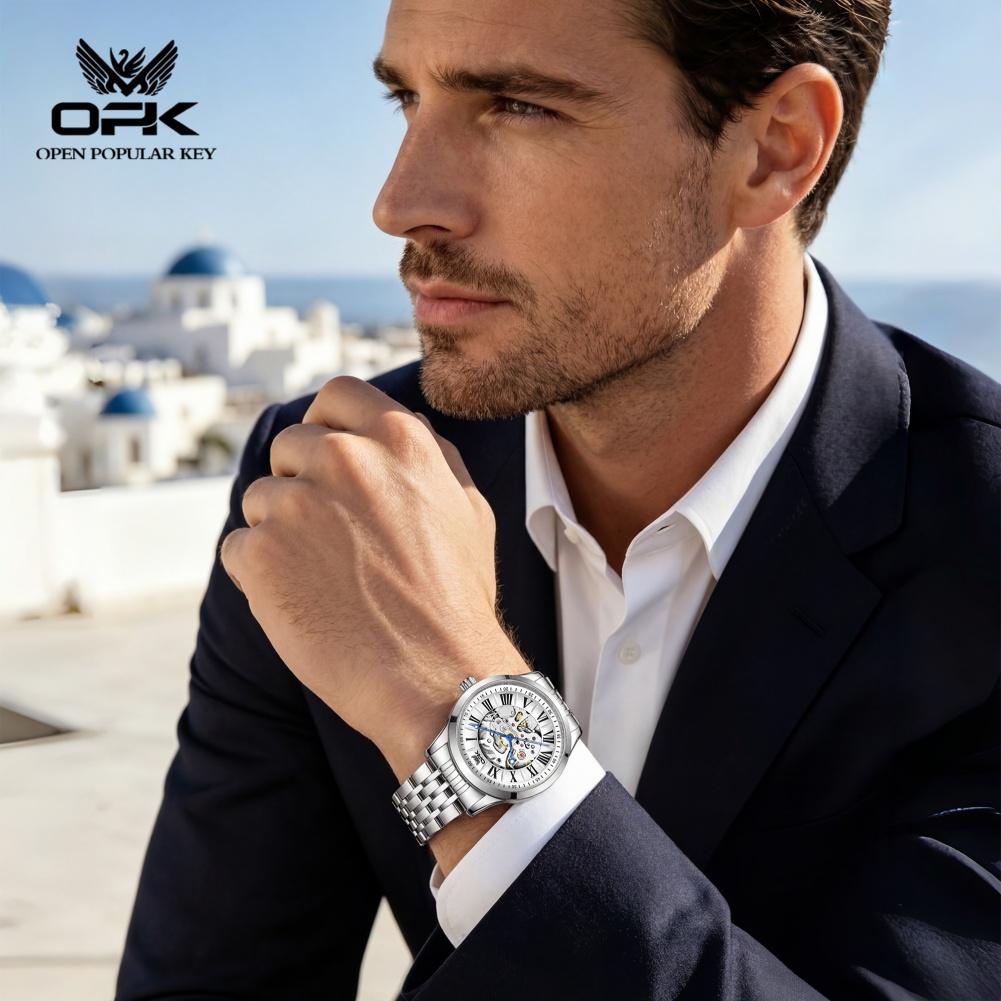 OPK Men's Luminous Waterproof Roman Mechanical Dial Watch Hollowed out Design New Domineering Foreign Trade Watch 6102