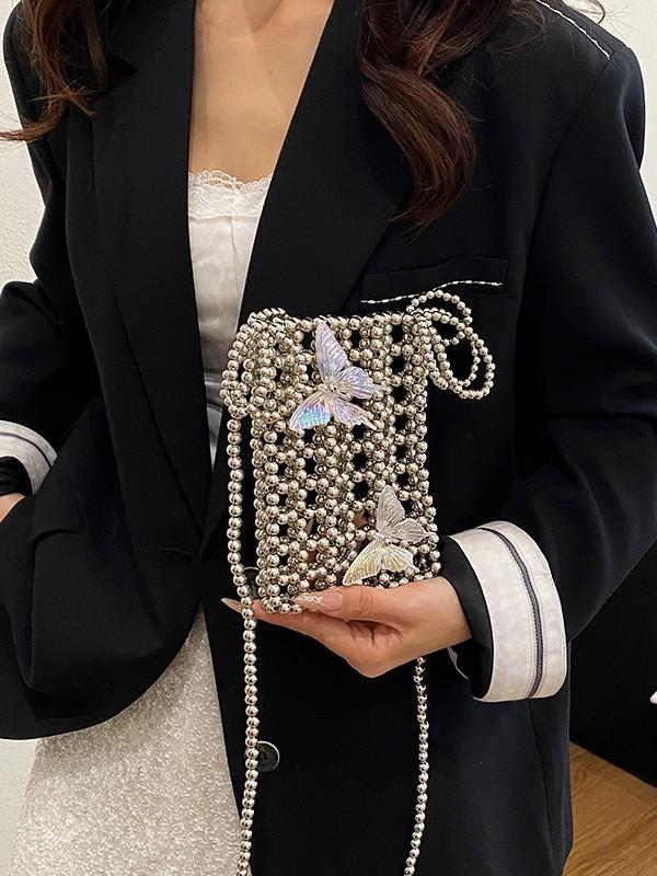 Pearl Mini Crossbody Bag With Weaving Design For Daily Use And Vintage Style