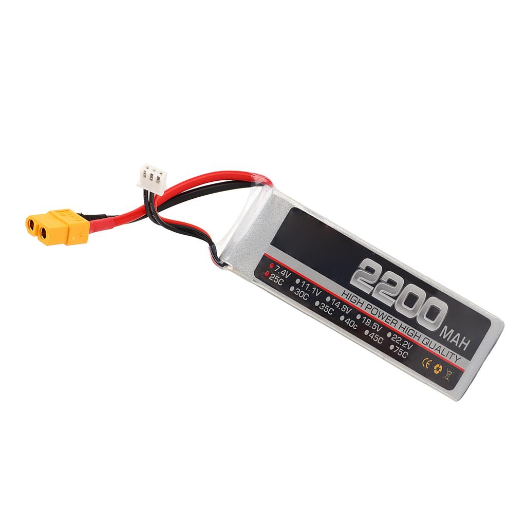 Lipo Battery 7.4V 2S 2200mAh 25C High Discharge Rate RC Batteries for RC Model Drone Flying