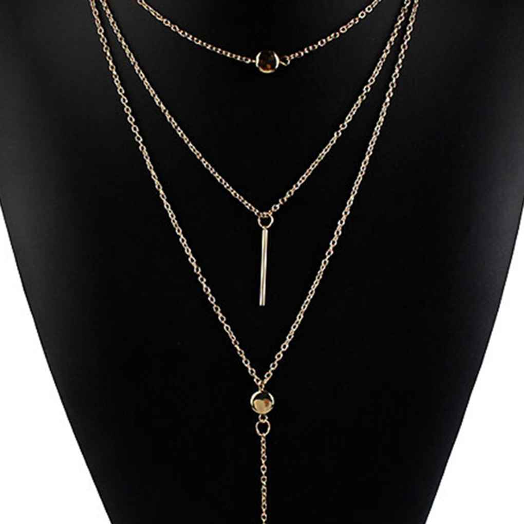 Fashion Women Crystal Multi-Layer Choker Collar Pendant Chain Necklace Jewelry