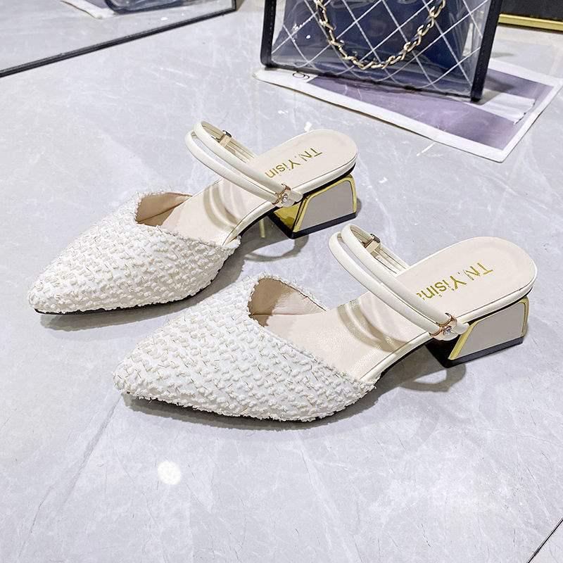 Damen Sandalen & Pantoletten mit spitzer Zehenpartie und Blockabsatz - Vielseitiger koreanischer Stil