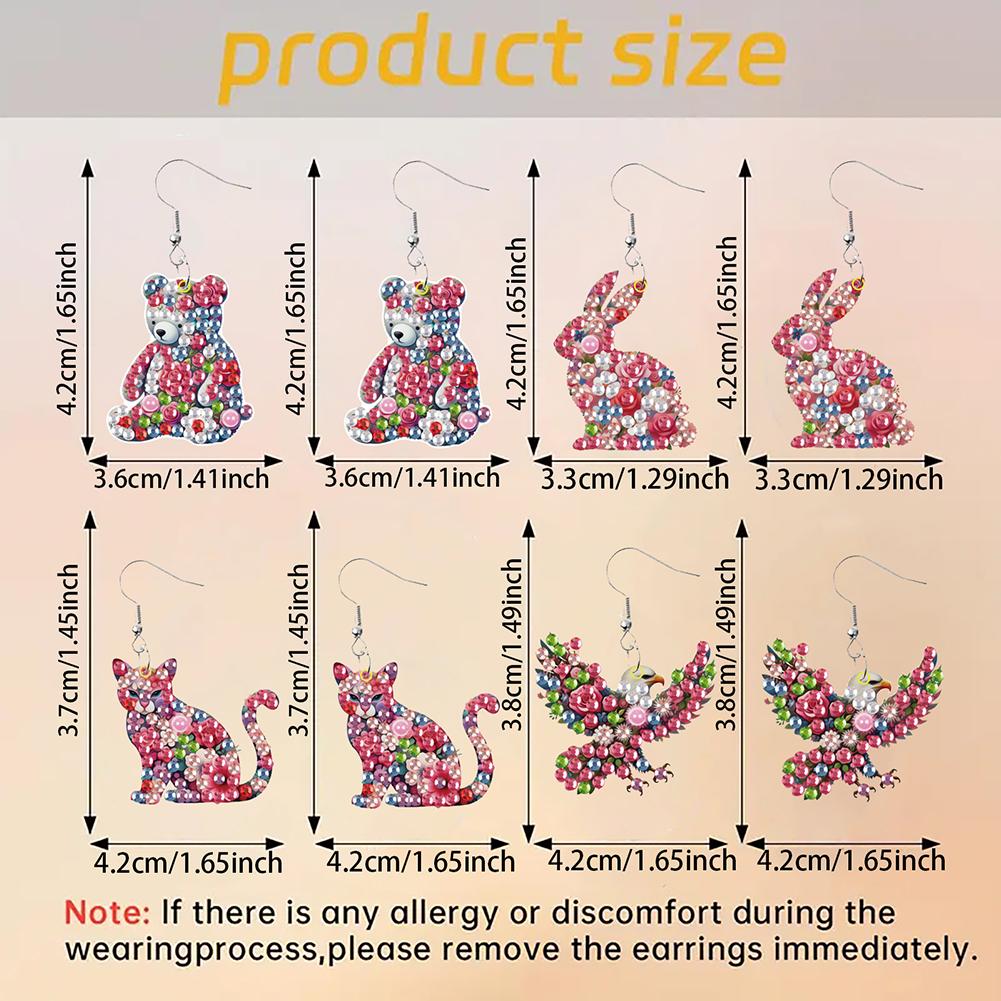 4 Pairs Double Sided Colorful Pattern Diamond Painting Earrings Diamond Painting DIY Earring Making Kit Women Girls Tool Kit