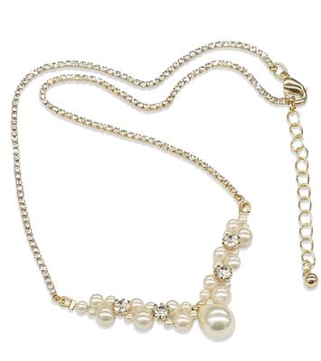[AN SHU] Anshu Pearl Necklace Preciosa Rhinestone Nickel-Free Wedding Party