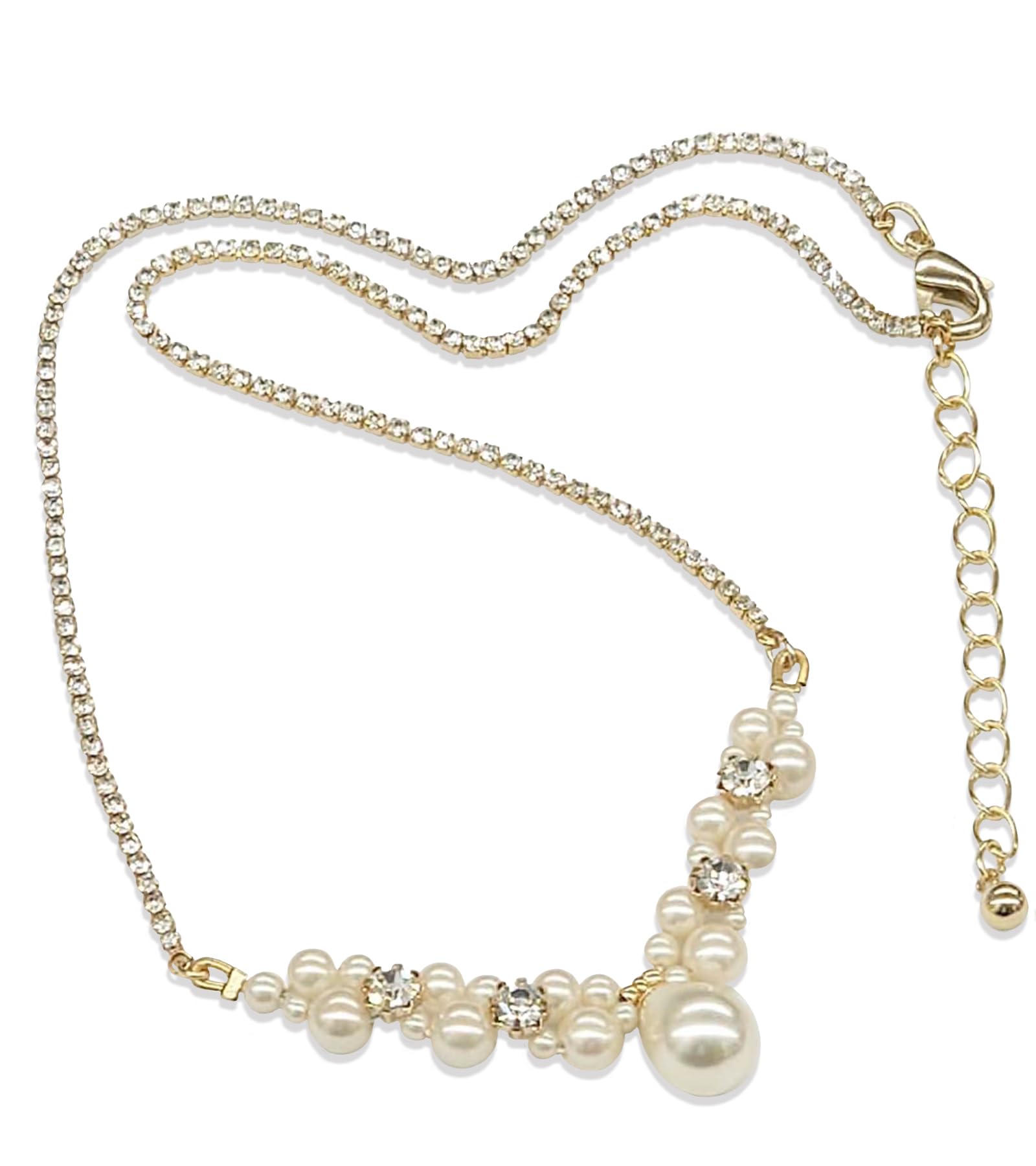 [AN SHU] Anshu Pearl Necklace Preciosa Rhinestone Nickel-Free Wedding Party
