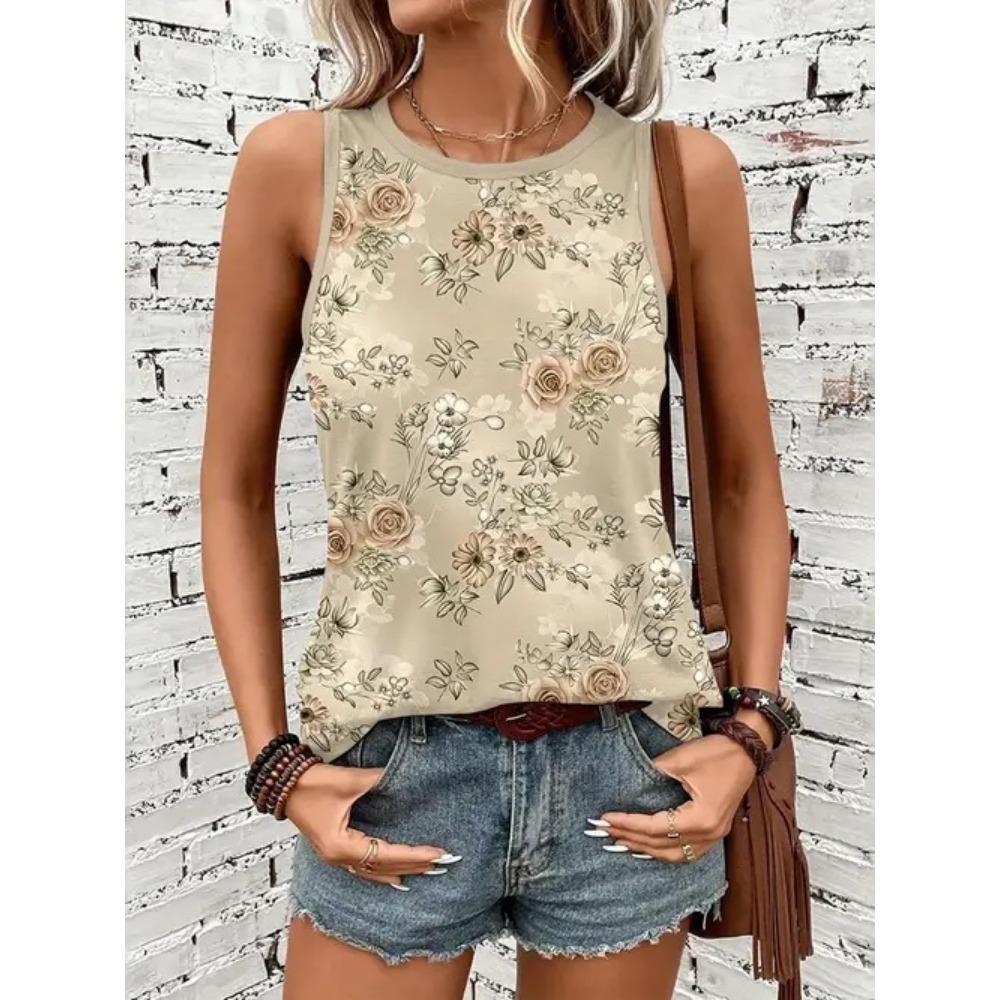 Summer flower 3D printed vest for women's casual O-neck