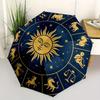 Golden Zodiac Signs Circular Wall Art Decor Umbrella, Cute Umbrella with Cute Design, Portable 3-Fold Compact Umbrella for Men & Women, Valentine's Da