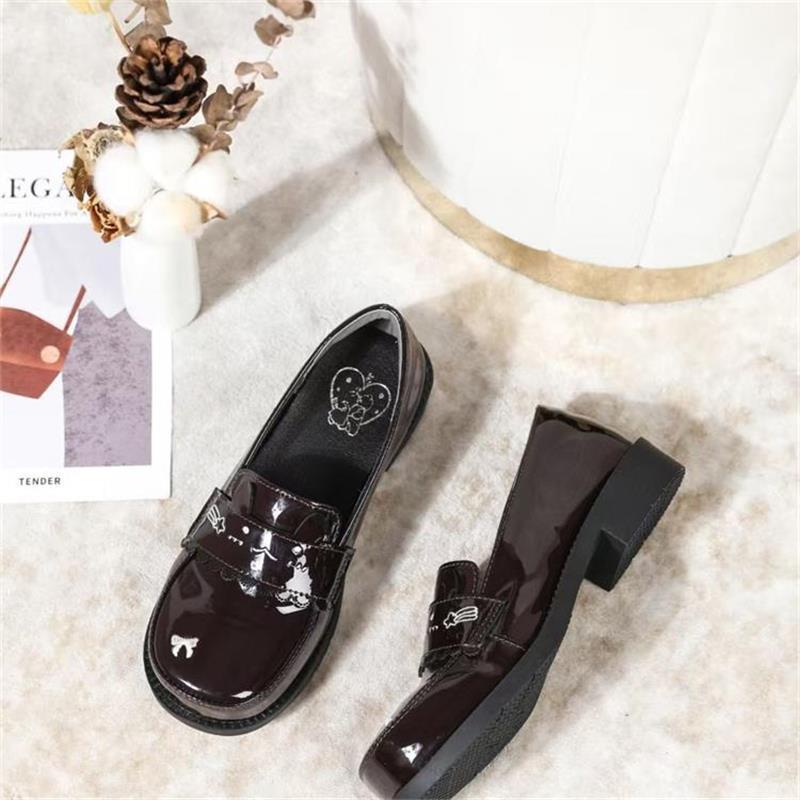 Black Thick Heel Platform College Uniform Small Leather Shoes Women's New Autumn Bright Mary Jane Shoes Small Loafers
