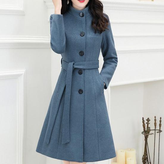Dámský vlněný kabát Jednobarevné Udržování v teple OL Styl pro dojíždění Středně dlouhý pásek Svrchní oblečení Vlněný kabát do kanceláře