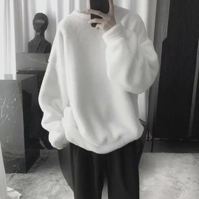 Men's Winter Hong Kong Style Thick Lamb Wool Sweater - Casual Round Neck, Loose Fit, Trendy Couples' Jacket.