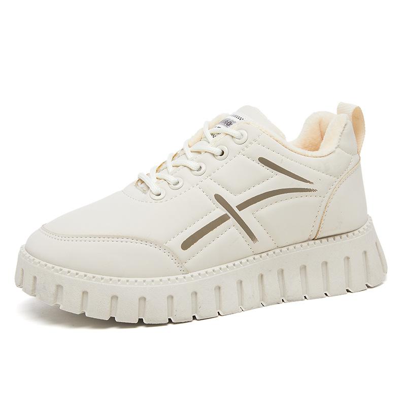 Women's Winter Chunky Platform Sneakers With Faux Fur Lined Warm Non-Slip Snow Boots Lace-Up Tennis Walking Shoes for Women Faux Leather Short Booties