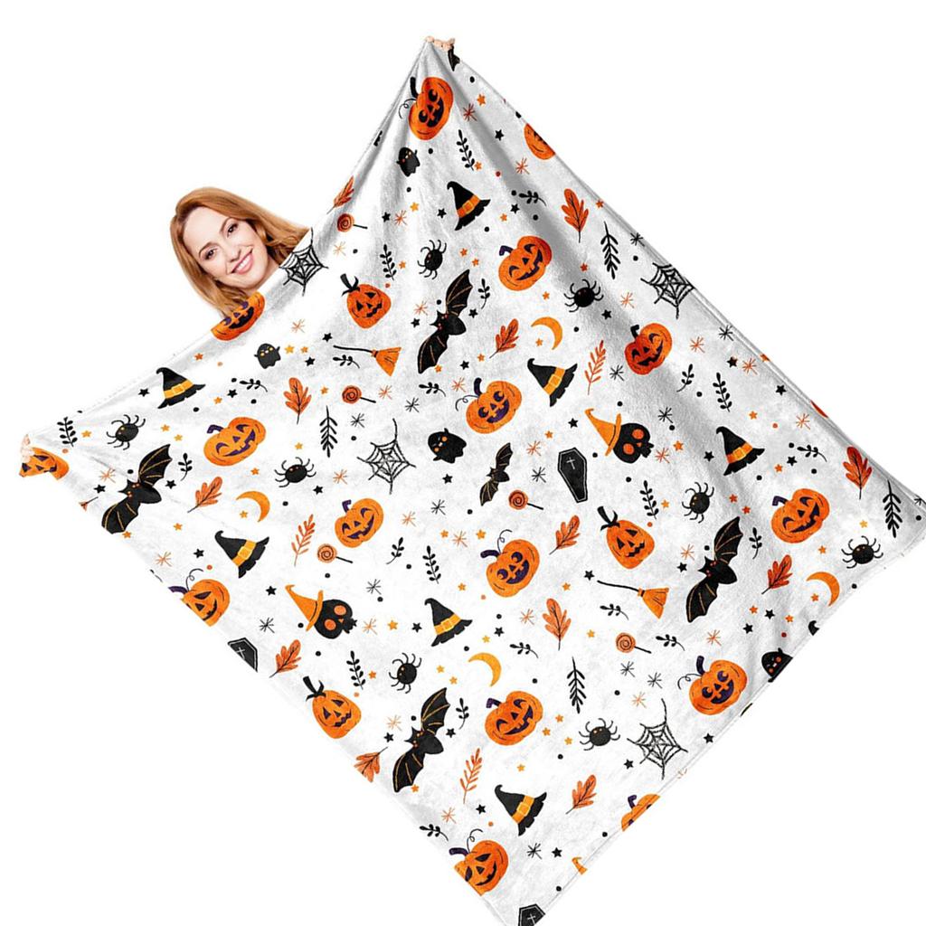 Halloween Themed Throw Blanket Soft Flannel Fabric for Family Gatherings Outdoor Activity Machine Washable Polyester