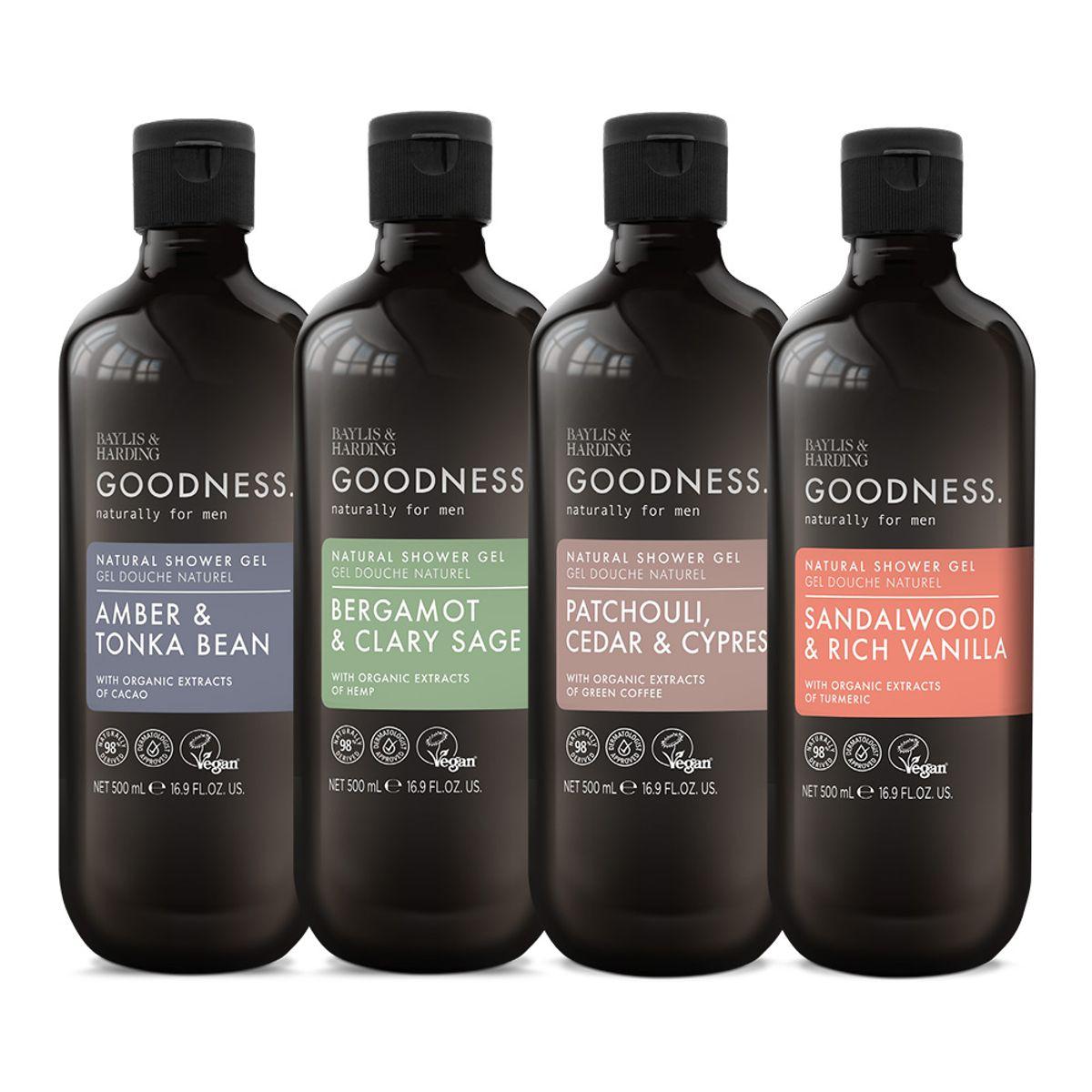 Goodness Men s Shower Gel 500ml x 2 types Bergamot and Clary Sage