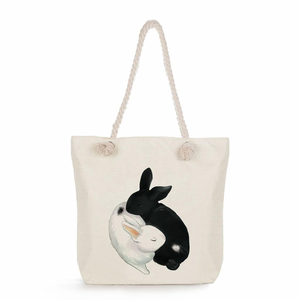 Cartoon cat print thick rope single-shoulder beach bag 7233