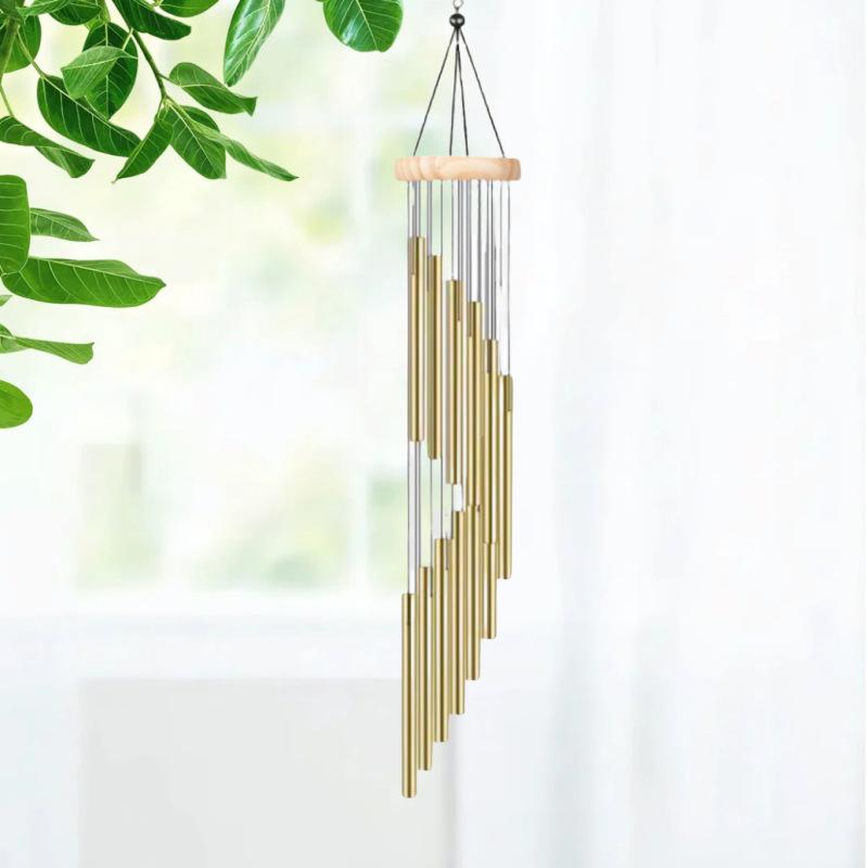 Aluminum Rotating Wood 12tube Solid Wind Chime