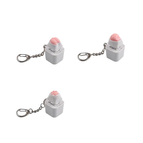 Electric Wooden Fish Keycap Toy with Hanging Buckle RGB Light Up Stress Relief Pink Silicone Butt Cat Paw Decompression Keychain Pendant Kids