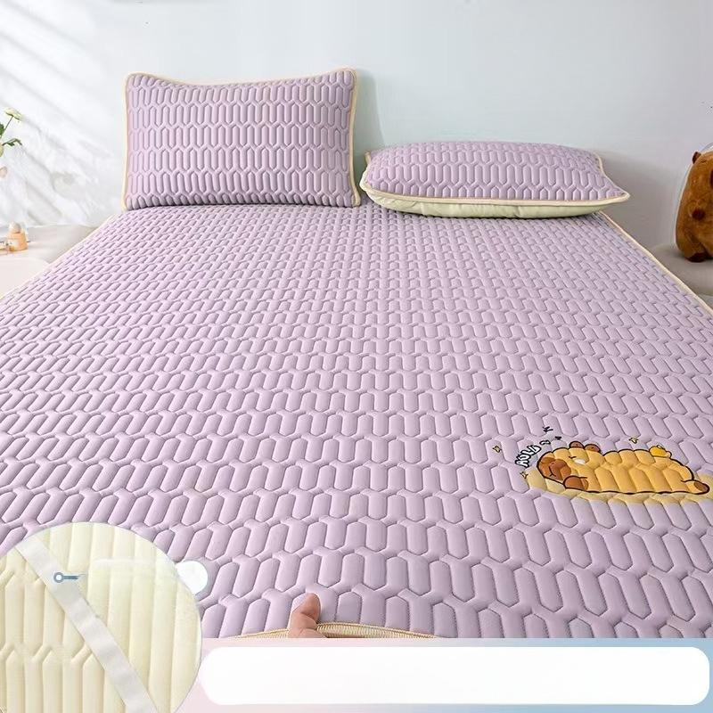 Cool Feeling Ice Fabric Bed Linen Single Summer Cold Bed Pad Washable Cartoon Mattresses  Elastic Band Four Corners Bedspreads