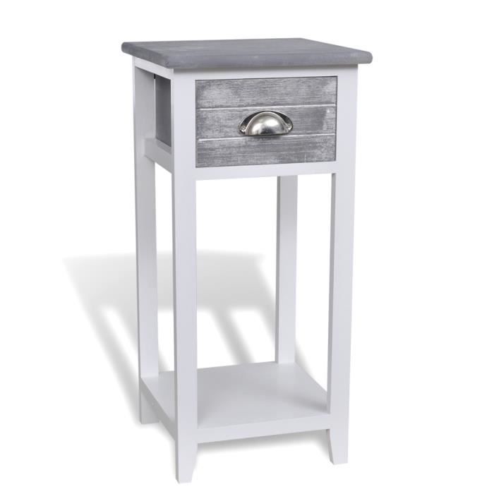 VidaXL Table de chevet avec 1 tiroir Gris et blanc